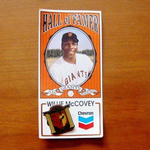Vintage SF Giants Baseball Willie McCovey Hall of Fame Chevron Gas Pin - NOS